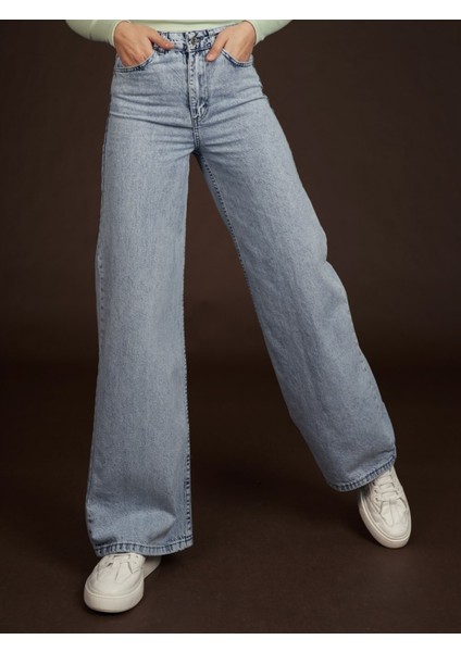 Riya Mavi Kar Yıkama Likralı Bol Paça Jean - Salaş Kot Pantolon modelleri