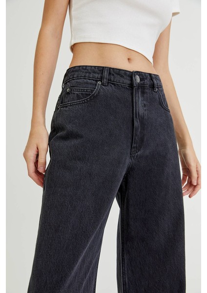Kadın Süper Yüksek Bel Geniş Paça Wide Leg Jeans Pantolon