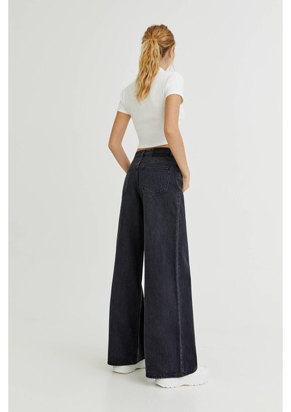 Kadın Süper Yüksek Bel Geniş Paça Wide Leg Jeans Pantolon