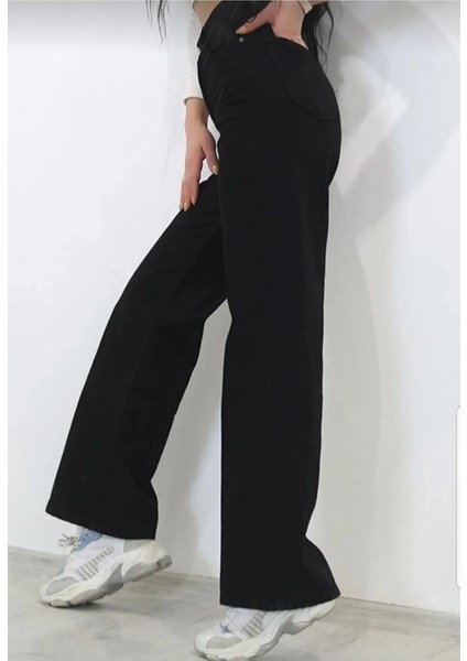 Siyah Süper Yüksek Bel Wide Leg Jeans Likralı Bol Paça Kot Pantolon indirimleri