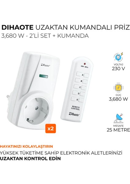 2 Li Uzaktan Kumandalı Priz Set FHT-7902 modelleri