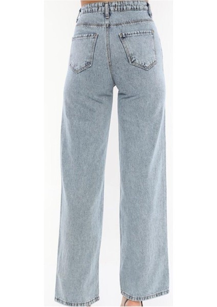 Mirabella Mavi Kar Likralı Süper Yüksek Bel Wide Leg Jean Salaş Paça Kot Pantolon modelleri