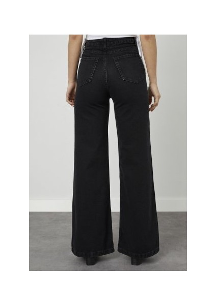 Kadın Siyah Yüksek Bel Geniş Paça Wide Leg Kot Pantolon