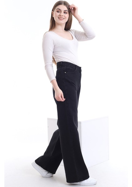 Kadın Süper Yüksek Bel Geniş Paça Wide Leg Jeans Pantolon