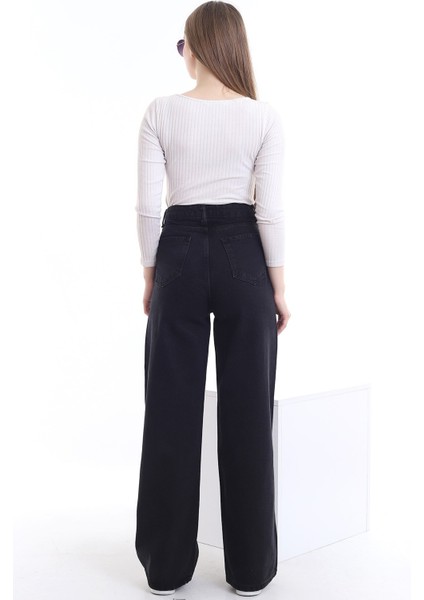 Kadın Süper Yüksek Bel Geniş Paça Wide Leg Jeans Pantolon fırsatları