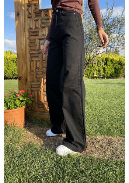 90's Likralı Süper Yüksek Bel Salaş Jeans Palazzo Pantolon