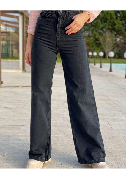 90's Likralı Süper Yüksek Bel Salaş Jeans Palazzo Pantolon