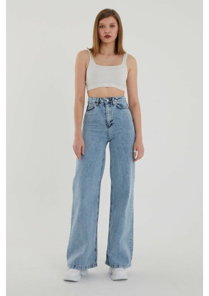 Extra Yüksek Mavi Kar Salaş Jeans Pazazzo Pantolon