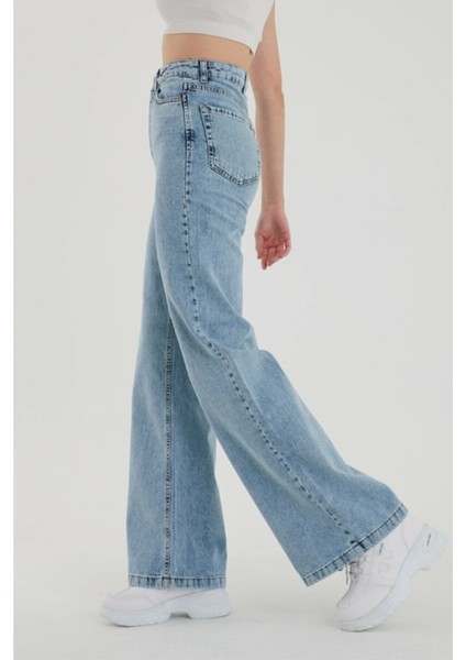 Extra Yüksek Mavi Kar Salaş Jeans Pazazzo Pantolon