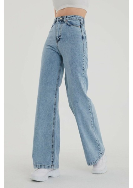 Extra Yüksek Mavi Kar Salaş Jeans Pazazzo Pantolon