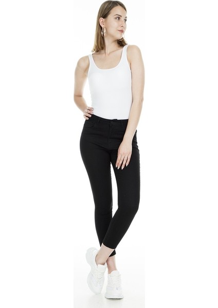 Simsiyah Yüksek Bel Skinny Jean Pantolon