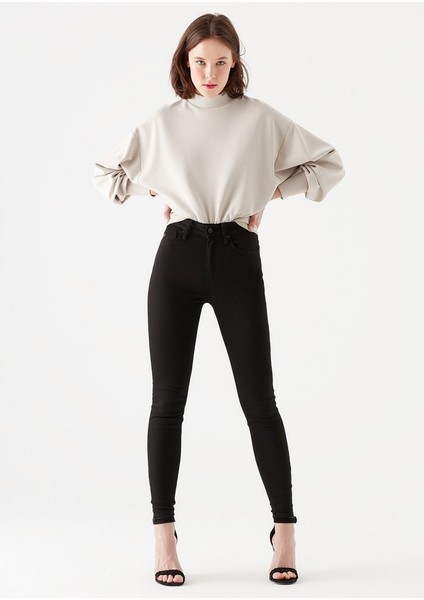 Kadın Siyah Dar Paça Yüksek Bel Skinny Jeans Kot Pantolon fiyatları