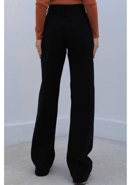 Pablo Kadın Solmayan Siyah Yüksek Bel Bol Paça Denim Kot Pantolon- Bol Kesim fiyatları