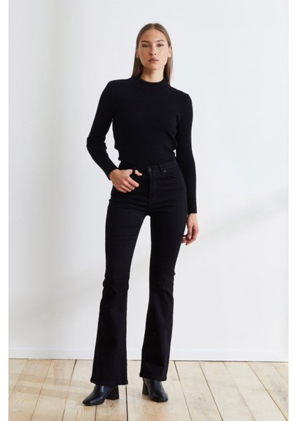 Fabian Kadın Simsiyah Likralı Ispanyol Paça Kot Pantolon fiyatları