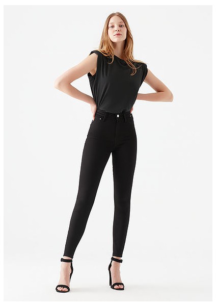 Kadın Solmayan Siyah Skinny Jeans Kot Pantolon