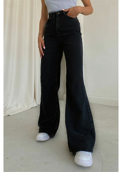 90's Likralı Süper Yüksek Bel Salaş Jeans Palazzo Pantolon