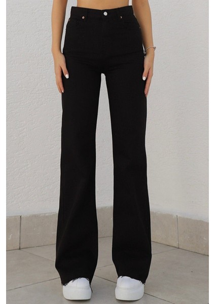Likralı Süper Yüksek Bel Wide Leg Jean Salaş Geniş Paça Kot Pantolon (Süper Yüksek)