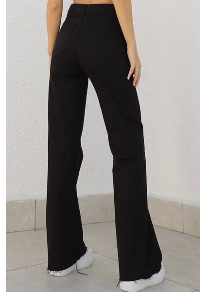 Likralı Süper Yüksek Bel Wide Leg Jean Salaş Geniş Paça Kot Pantolon (Süper Yüksek)