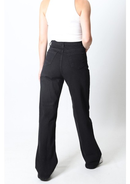 Kadın Siyah Yüksek Bel Geniş Paça Wide Leg Kot Pantolon fiyatları