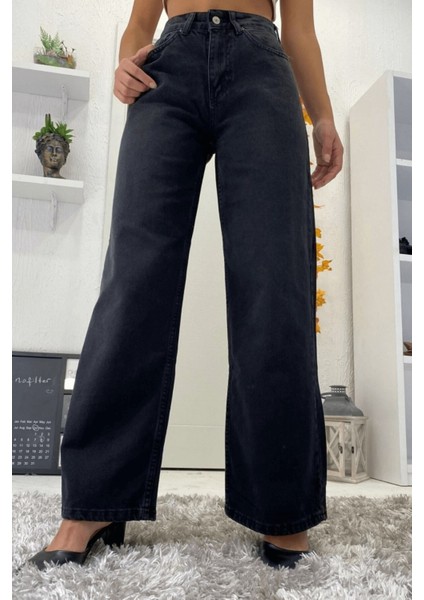 Kadın Süper Yüksek Bel Geniş Paça Wide Leg Jeans Pantolon