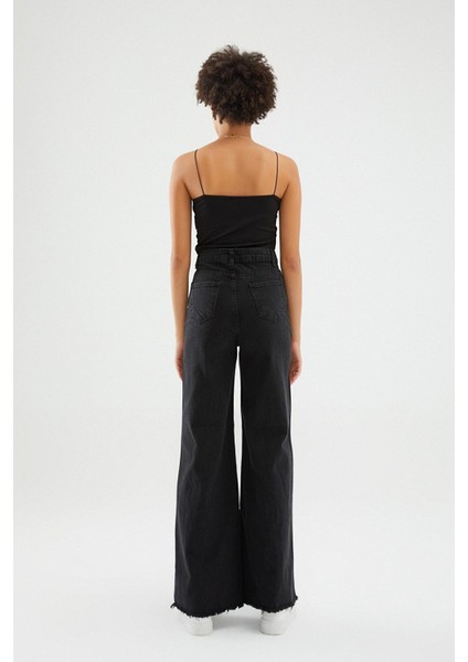Kadın Süper Yüksek Bel Geniş Paça Wide Leg Jeans Pantolon fırsatları