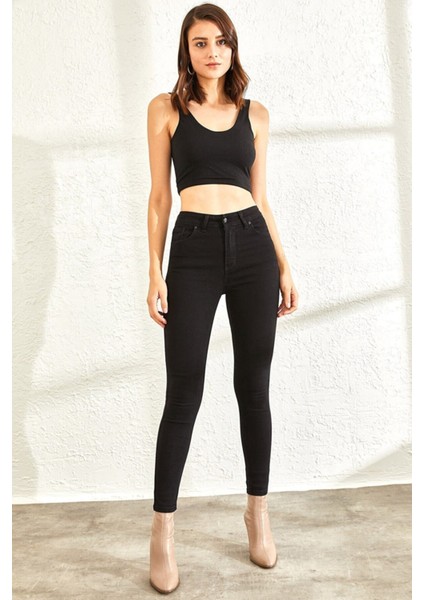 Jessa Siyah Kot Pantolon Dar Paça Yüksek Bel - Simsiyah Skinny Jeans Solmayan Siyah modelleri