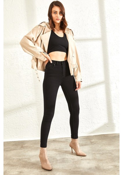 Jessa Siyah Kot Pantolon Dar Paça Yüksek Bel - Simsiyah Skinny Jeans Solmayan Siyah indirimleri