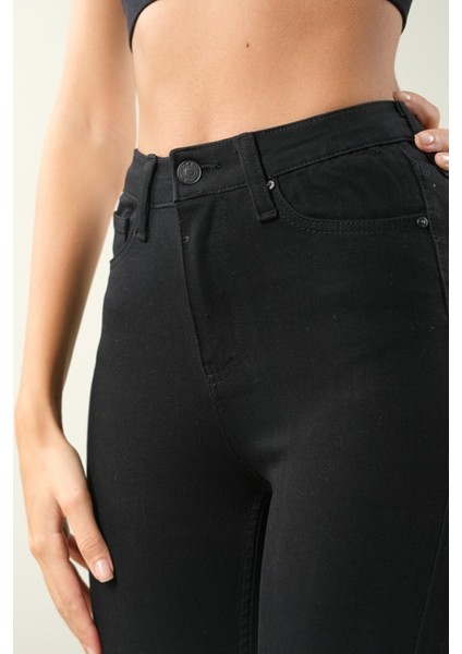 Rose Siyah Kot Pantolon Dar Paça Yüksek Bel - Simsiyah Jeans Solmayan Siyah indirimleri