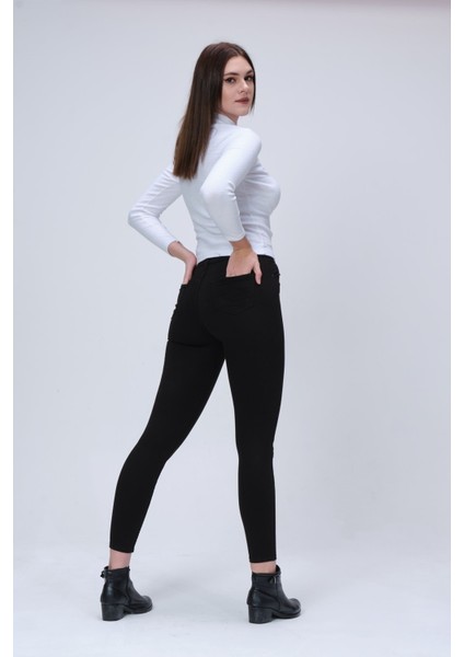 Solmayan Likralı Skinny Jeans Toparlayıcı Kot Pantolon (Simsiyah)