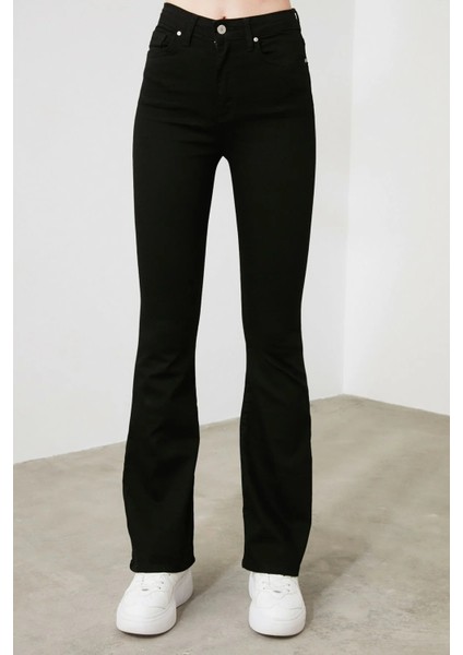 Ispanyol Paça S.o.l.m.a.y.a.n. S.i.y.a.h. Yüksek Bel Flare Jeans (Toparlayıcı)