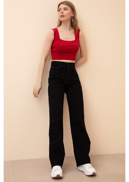 Alazne Siyah Bol Paça Denim Kot Pantolon (Geniş Model)-Wide Leg modelleri