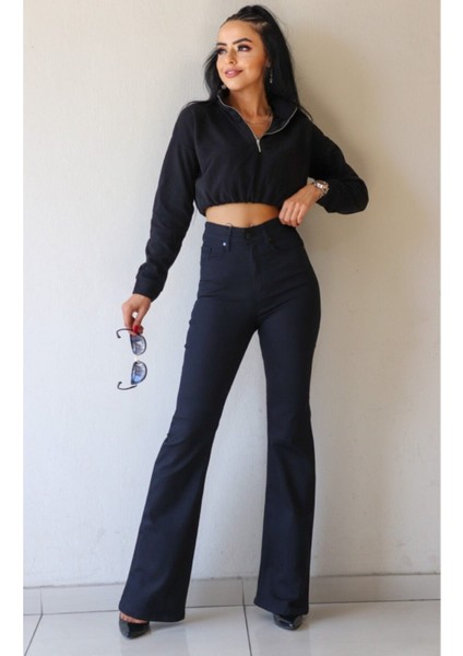 Ispanyol Paça Renk Solmaz Siyah S.i.m.s.i.y.a.h Flare Jeans Kot Pantolon