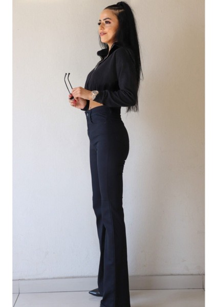 Ispanyol Paça Renk Solmaz Siyah S.i.m.s.i.y.a.h Flare Jeans Kot Pantolon