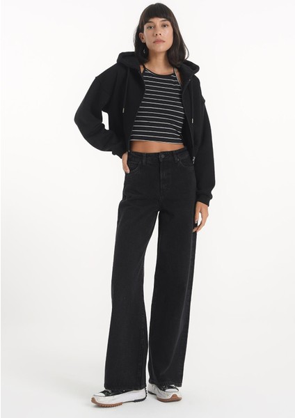 Kadın Süper Yüksek Bel Geniş Paça Wide Leg Jeans Pantolon