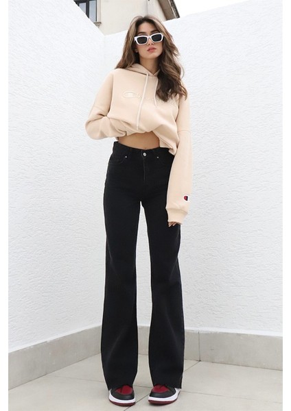 Kadın Süper Yüksek Bel Geniş Paça Wide Leg Jeans Pantolon
