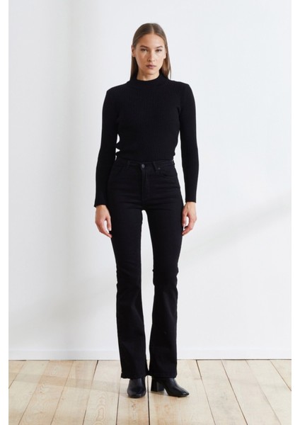 Fabian Kadın Simsiyah Likralı Ispanyol Paça Kot Pantolon modelleri