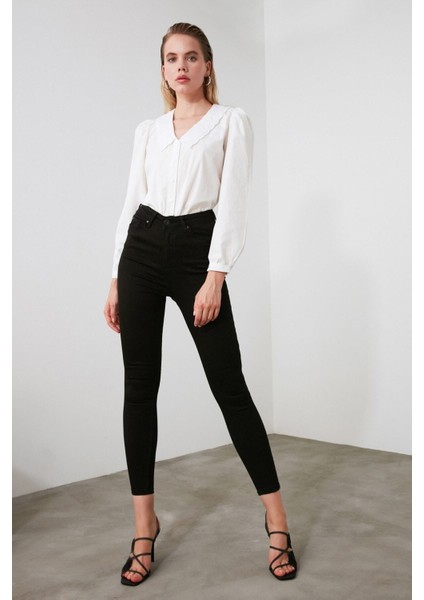 Deli Dolu Siyah Renk Vermez Kot Pantolon Ince Gösteren Skinny Jean (Simsiyah)