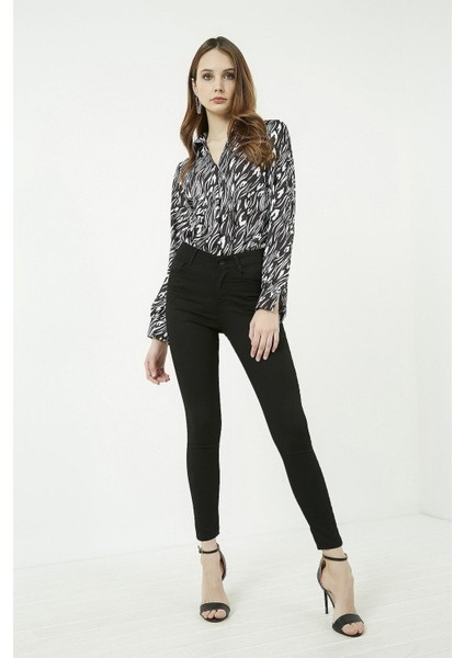 Kadın Siyah Kot Pantolon Yüksek Bel Dar Paça Skınny Kalıp Esnek Likralı fırsatları