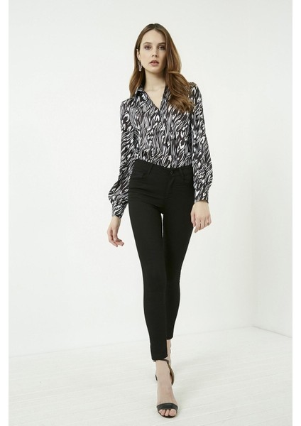 Kadın Siyah Kot Pantolon Yüksek Bel Dar Paça Skınny Kalıp Esnek Likralı indirimleri