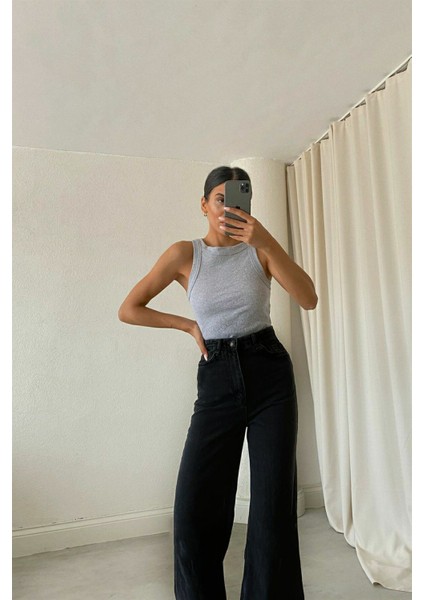 90's Likralı Süper Yüksek Bel Salaş Jeans Palazzo Pantolon