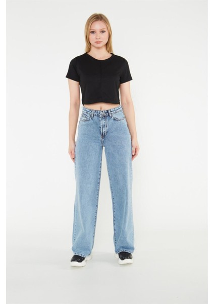 Kadın Kar Yıkama Bol Paça Wide Leg Jeans Salaş Geniş Paça Kot Pantolon (Süper Yüksek Bel) fırsatları