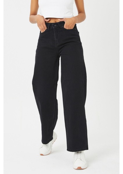 Beauty Siyah Salaş Süper Yüksek Bel Jeans - Likralı Geniş Paça Kot Pantolon indirimleri