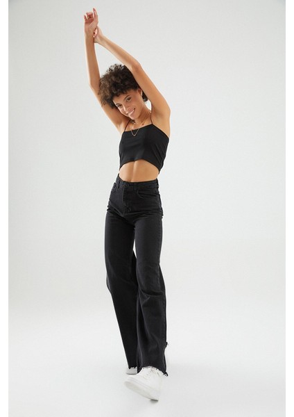 Kadın Süper Yüksek Bel Geniş Paça Wide Leg Jeans Pantolon