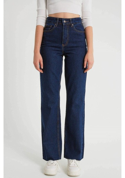 Maryland Koyu Mavi Yüksek Bel Bol Paça Denim Kot Pantolon- Geniş Paça modelleri