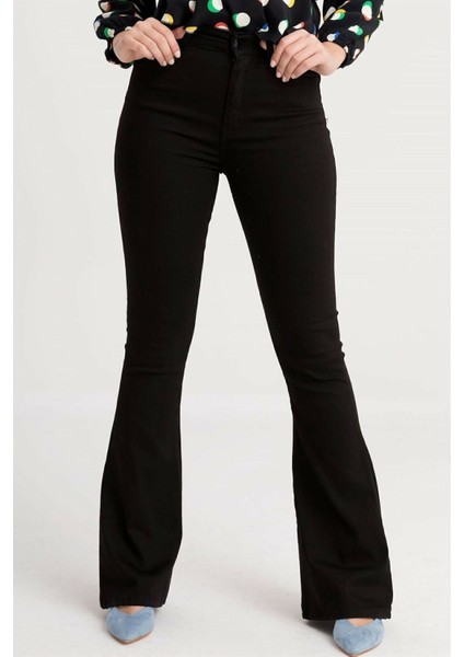 Yumuşak,kadın Siyah Solmayan Yüksel Bel Likralı Toparlayıcı Ispanyol Jeans Pantalon