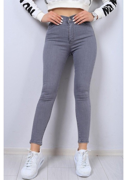 Lowel Gri Kot Pantolon Dar Paça Yüksek Bel - Gri Skinny Jeans