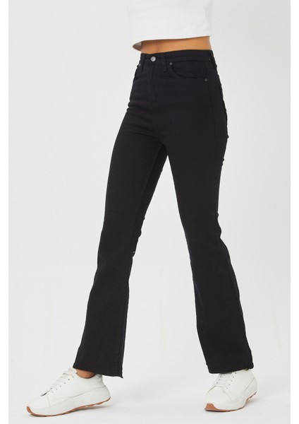 Özel Tasarım Kadın Siyah Solmayan Yüksel Bel Likralı Toparlayıcı Ispanyol Jeans Pantalon modelleri