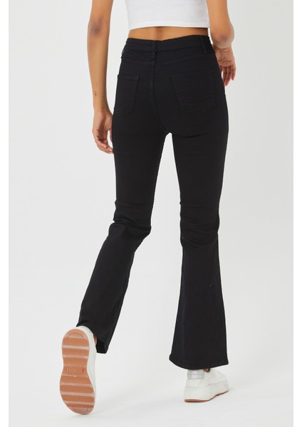 Özel Tasarım Kadın Siyah Solmayan Yüksel Bel Likralı Toparlayıcı Ispanyol Jeans Pantalon fırsatları