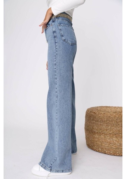 Extra Yüksek A.c.a.i.p S.o.l.m.a.z Mavi Salaş Jeans Palazzo Pantolon (Süper Yüksek)
