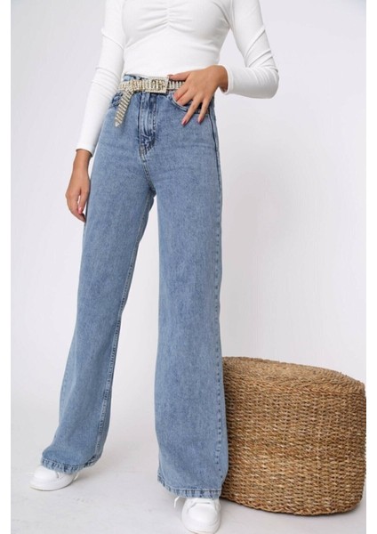 Extra Yüksek A.c.a.i.p S.o.l.m.a.z Mavi Salaş Jeans Palazzo Pantolon (Süper Yüksek) fırsatları